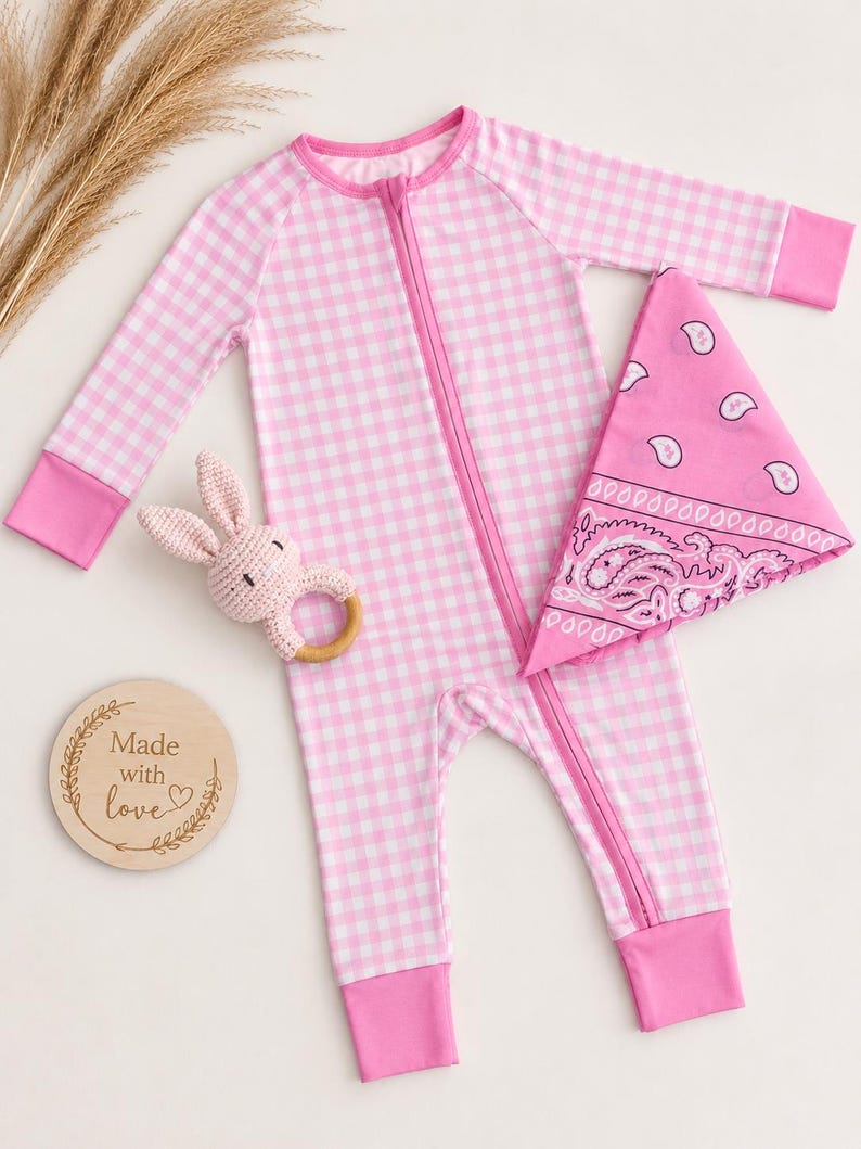 Pink romper gingham set (2)